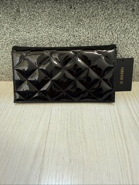 NWT Forever 21 Black Patent Quilted Wallet